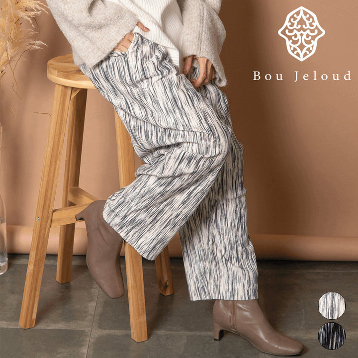 【Bou Jeloud】天鵝絨印花百褶寬褲 顏色
