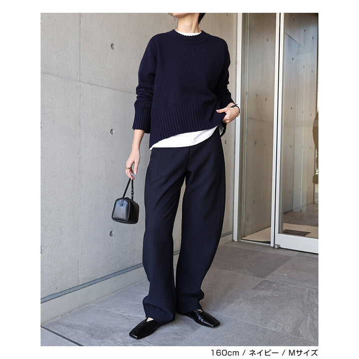 【evernavy】刷毛彈性羅馬布弧形長褲 Japan E-Shop