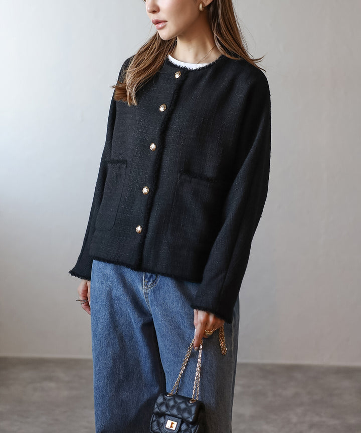 【TOPWHOLE】金釦流蘇粗花呢外套 Japan E-Shop