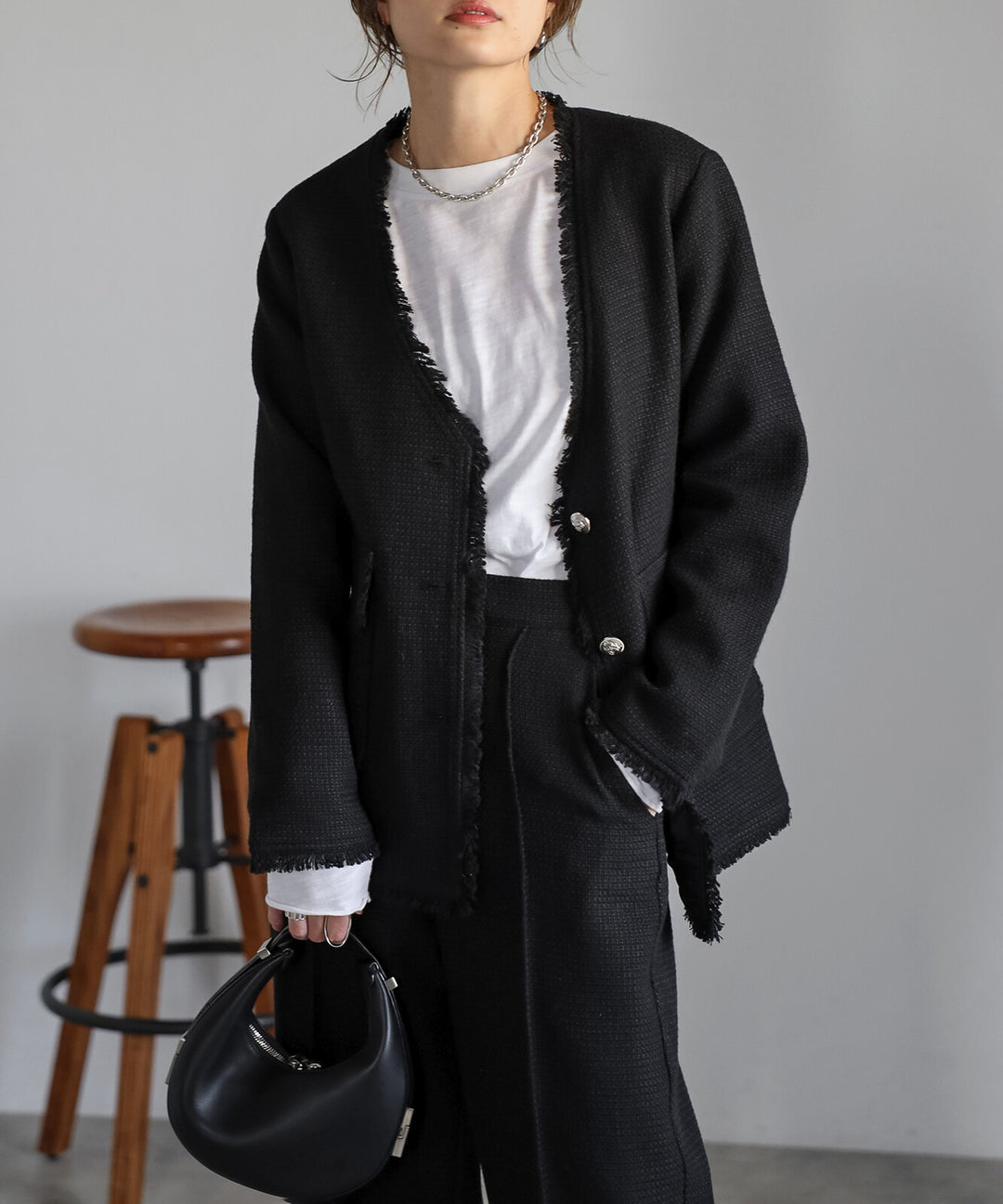 【TOPWHOLE】V領流蘇粗花呢外套 Japan E-Shop