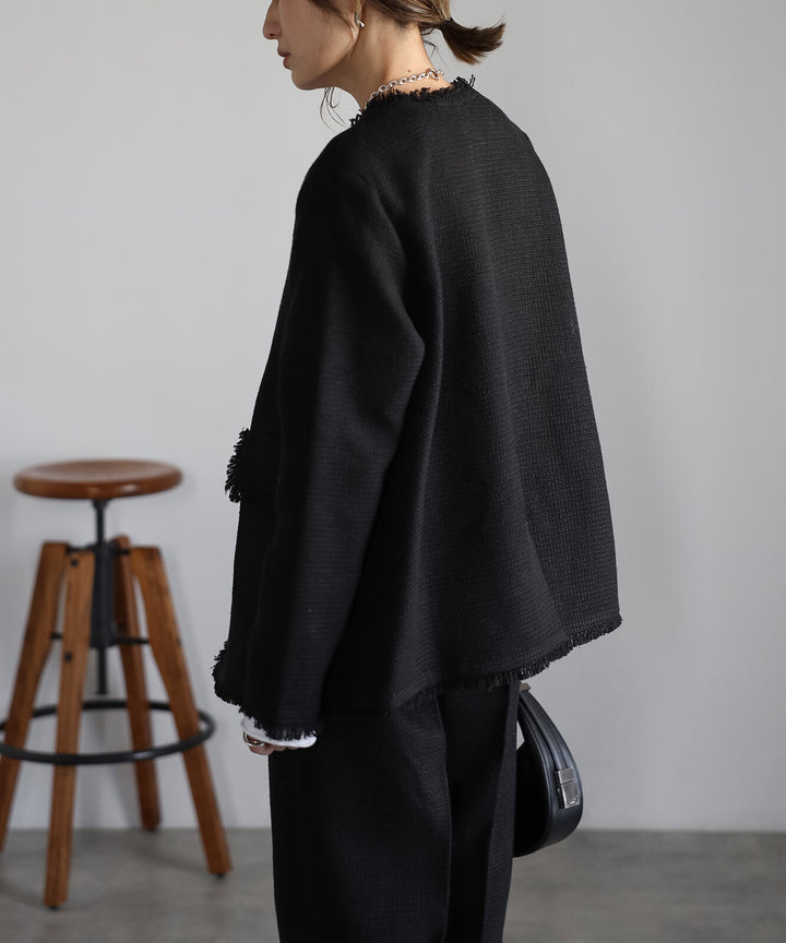 【TOPWHOLE】V領流蘇粗花呢外套 Japan E-Shop