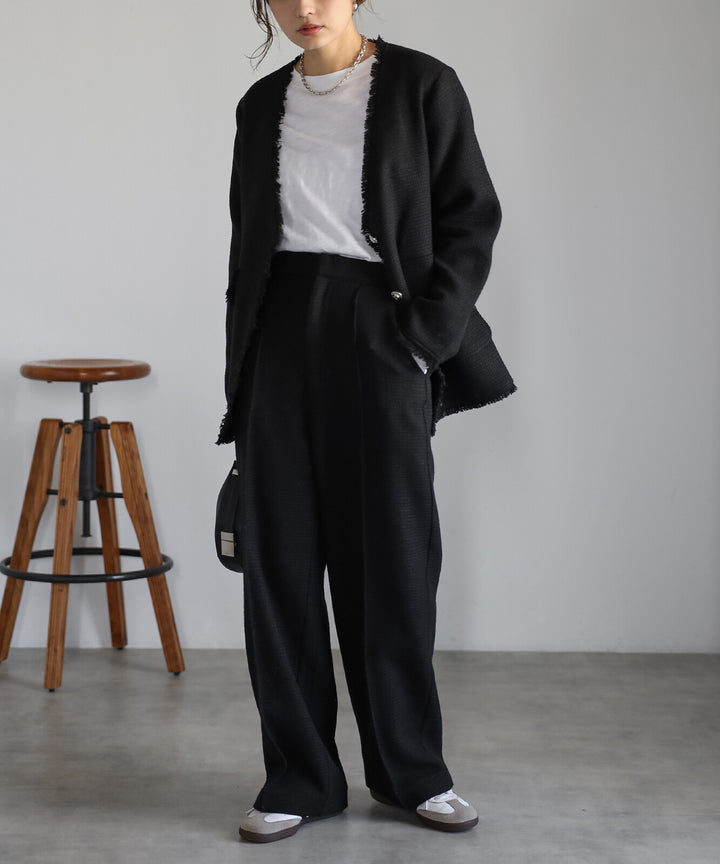 【TOPWHOLE】V領流蘇粗花呢外套 Japan E-Shop