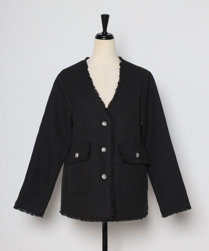 【TOPWHOLE】V領流蘇粗花呢外套 Japan E-Shop