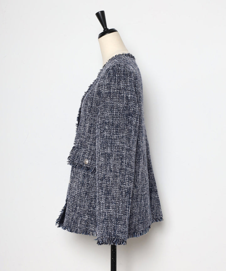 【TOPWHOLE】V領流蘇粗花呢外套 Japan E-Shop