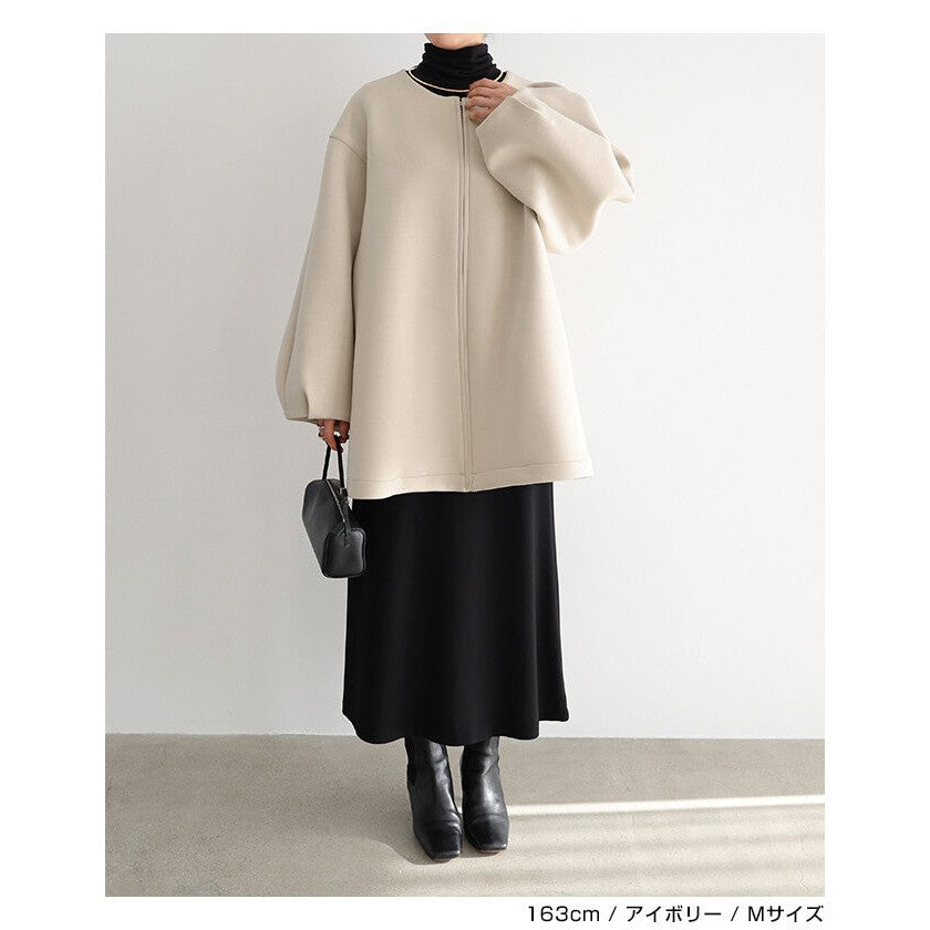 【evernavy】立體厚織無領中長版拉鍊外套 Japan E-Shop