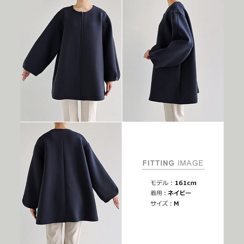 【evernavy】立體厚織無領中長版拉鍊外套 Japan E-Shop