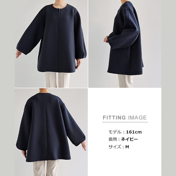 【evernavy】立體厚織無領中長版拉鍊外套 Japan E-Shop