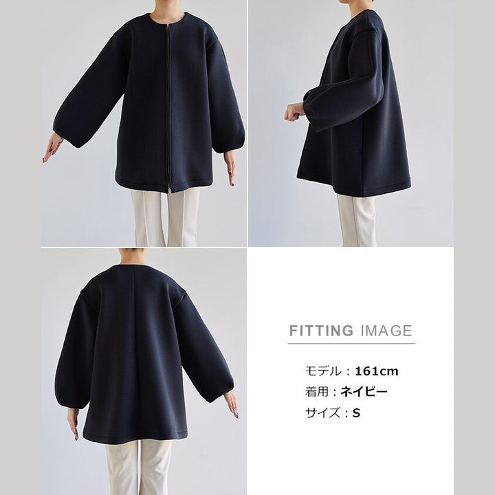 【evernavy】立體厚織無領中長版拉鍊外套 Japan E-Shop
