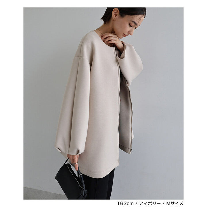 【evernavy】立體厚織無領中長版拉鍊外套 Japan E-Shop
