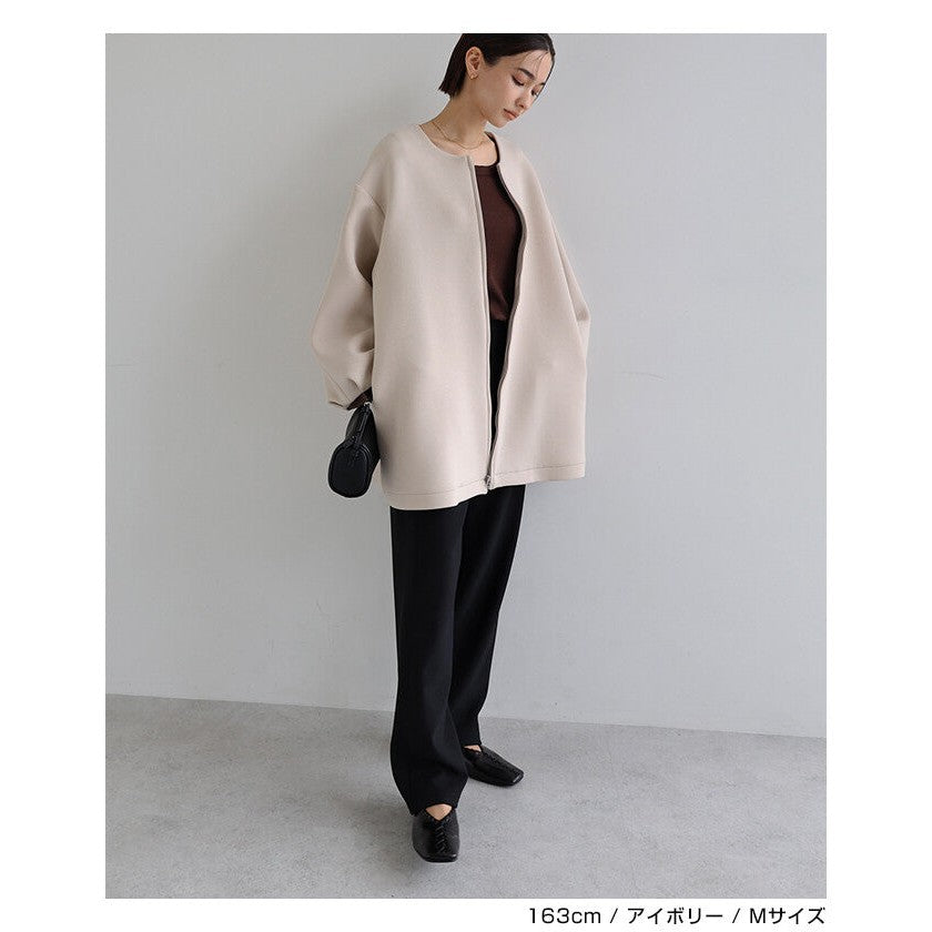 【evernavy】立體厚織無領中長版拉鍊外套 Japan E-Shop