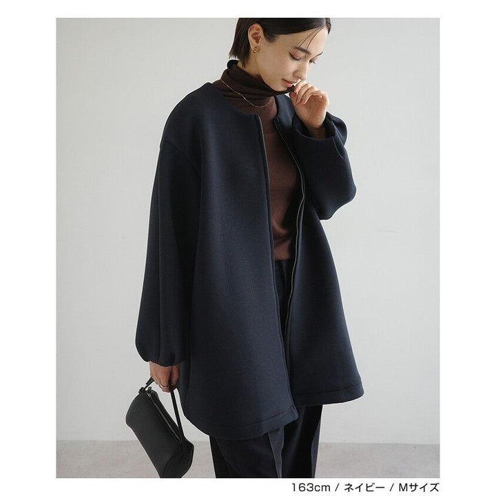 【evernavy】立體厚織無領中長版拉鍊外套 Japan E-Shop