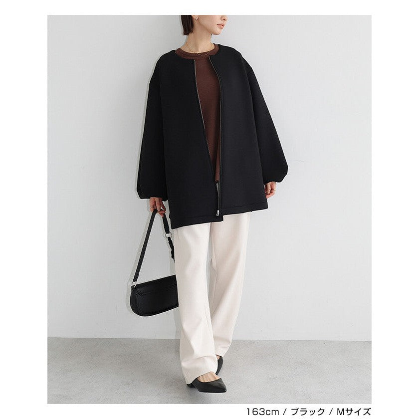 【evernavy】立體厚織無領中長版拉鍊外套 Japan E-Shop