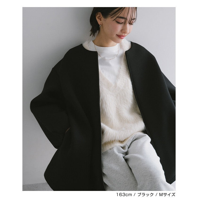 【evernavy】立體厚織無領中長版拉鍊外套 Japan E-Shop