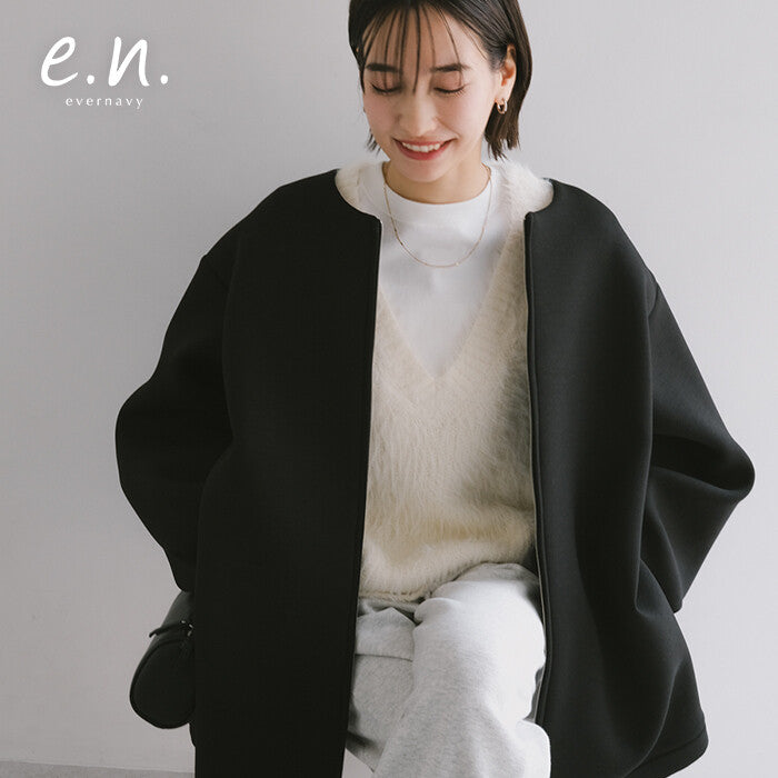 【evernavy】立體厚織無領中長版拉鍊外套 Japan E-Shop