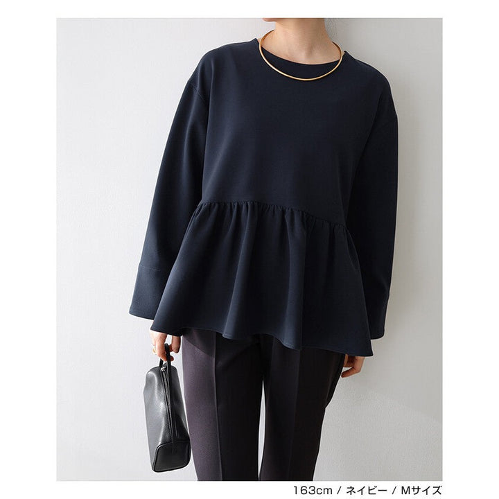 【evernavy】雙層布料荷葉下襬長袖襯衫 Japan E-Shop