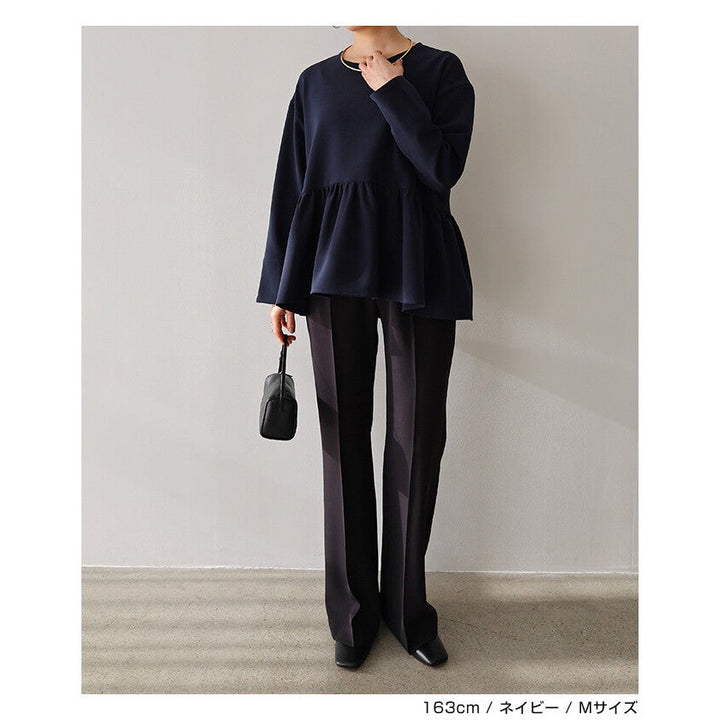 【evernavy】雙層布料荷葉下襬長袖襯衫 Japan E-Shop