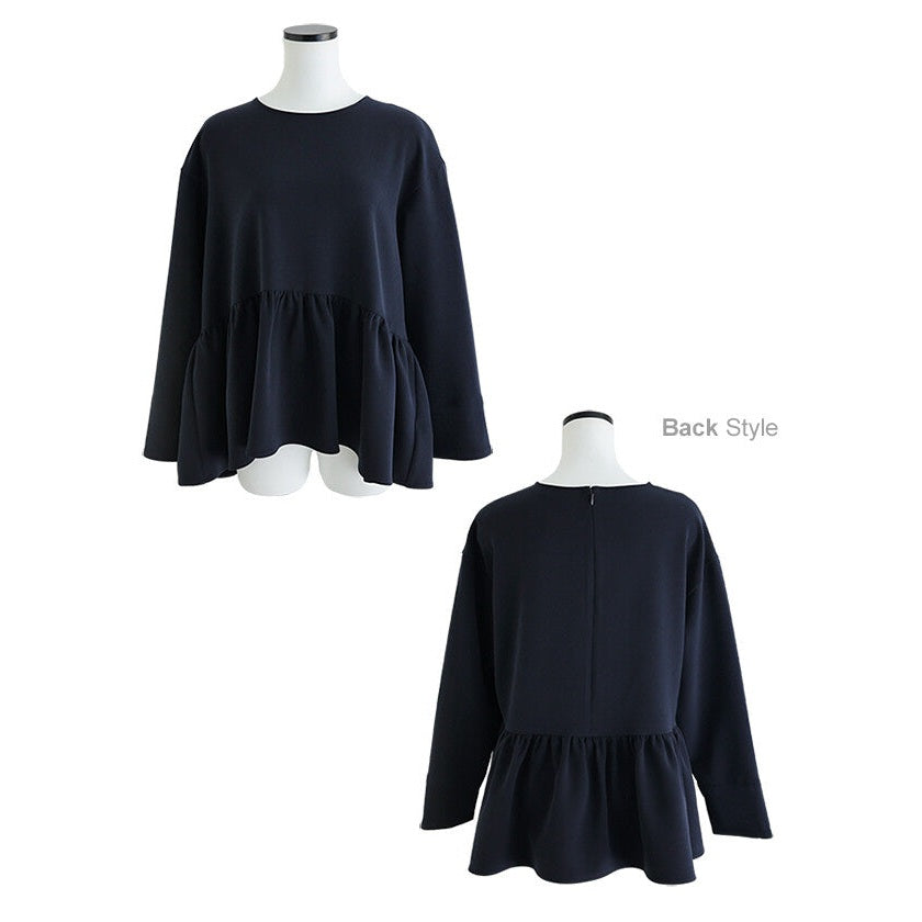 【evernavy】雙層布料荷葉下襬長袖襯衫 Japan E-Shop