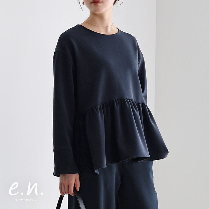 【evernavy】雙層布料荷葉下襬長袖襯衫 Japan E-Shop