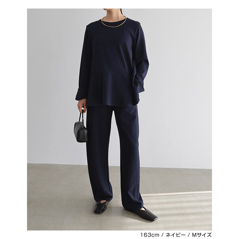 【evernavy】彈性羅馬布荷葉下襬長袖上衣 Japan E-Shop