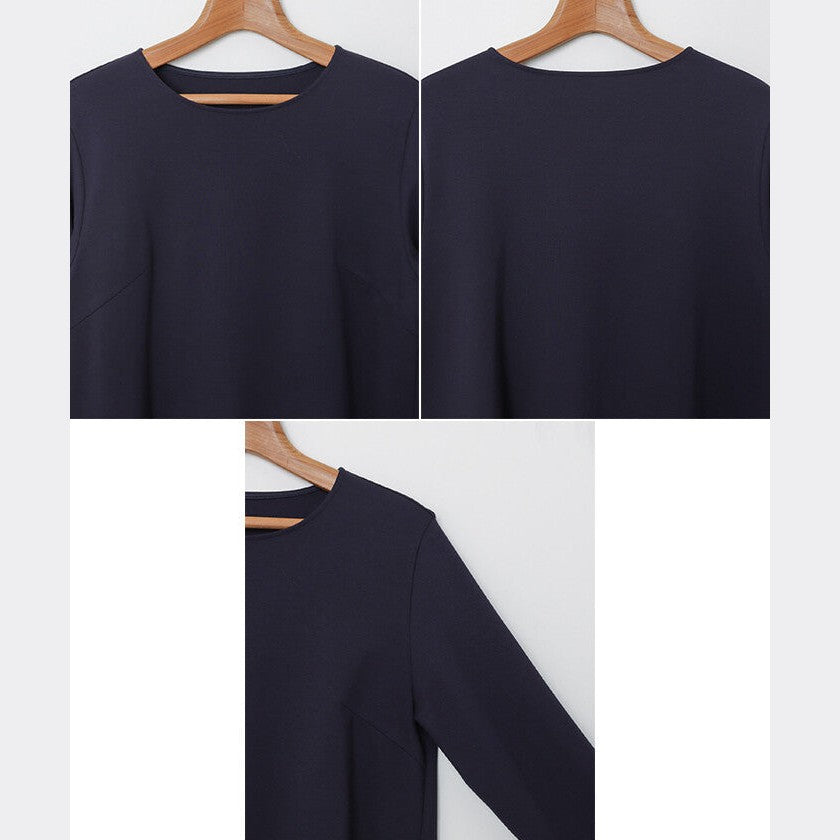【evernavy】彈性羅馬布荷葉下襬長袖上衣 Japan E-Shop