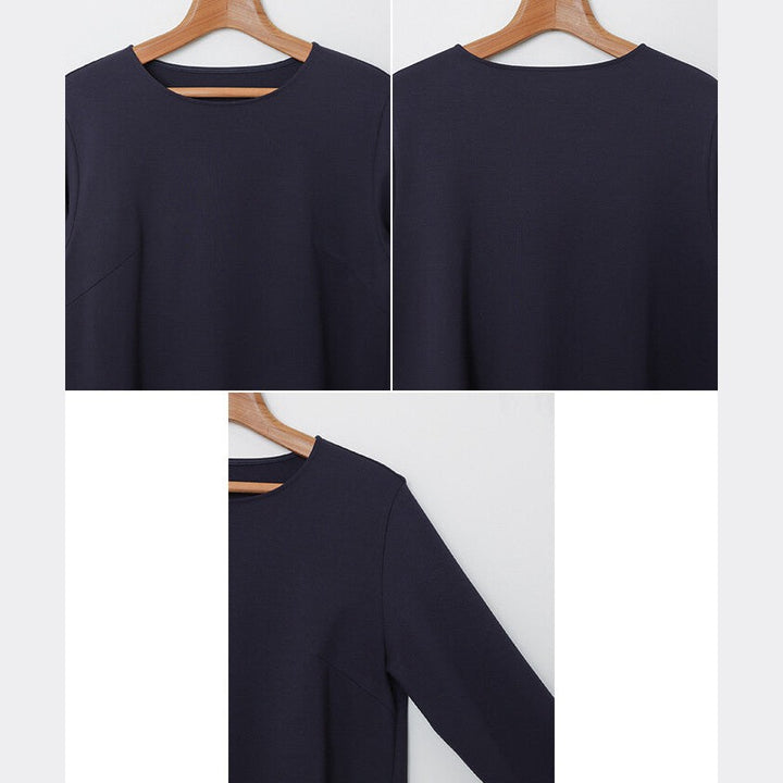 【evernavy】彈性羅馬布荷葉下襬長袖上衣 Japan E-Shop