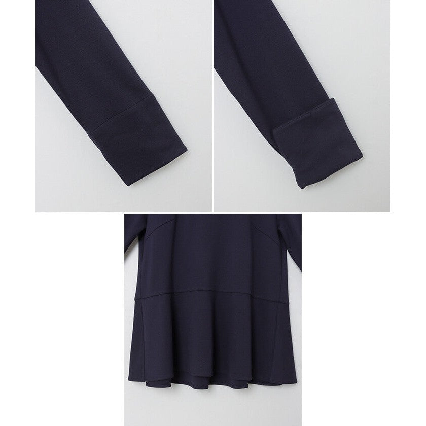 【evernavy】彈性羅馬布荷葉下襬長袖上衣 Japan E-Shop