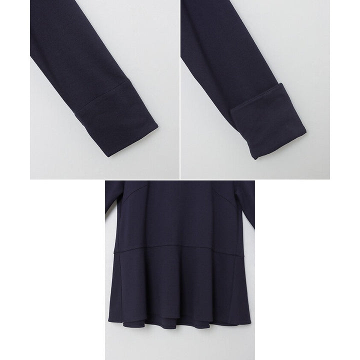【evernavy】彈性羅馬布荷葉下襬長袖上衣 Japan E-Shop