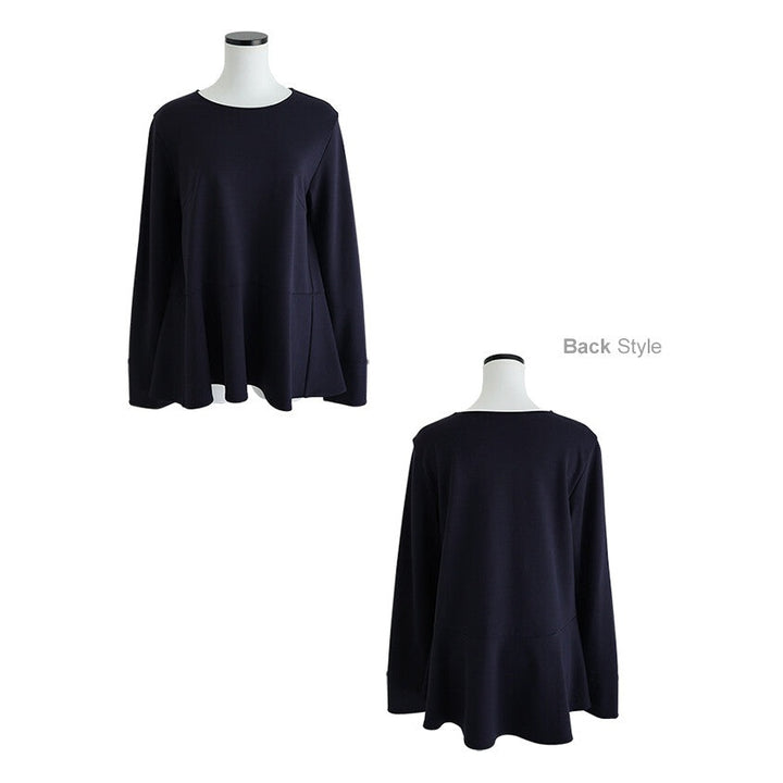 【evernavy】彈性羅馬布荷葉下襬長袖上衣 Japan E-Shop