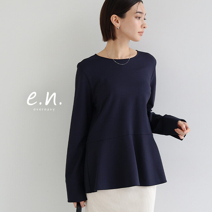 【evernavy】彈性羅馬布荷葉下襬長袖上衣 Japan E-Shop