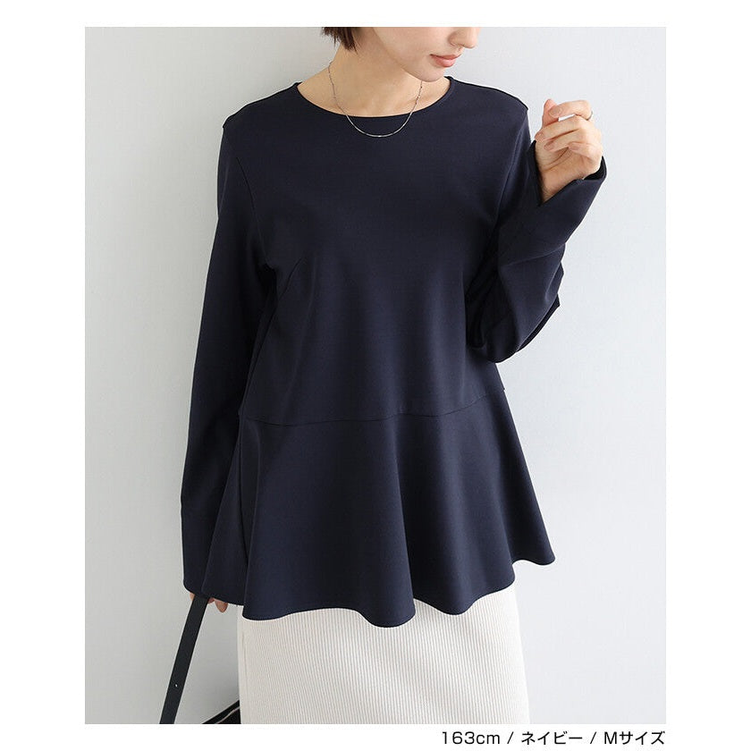 【evernavy】彈性羅馬布荷葉下襬長袖上衣 Japan E-Shop