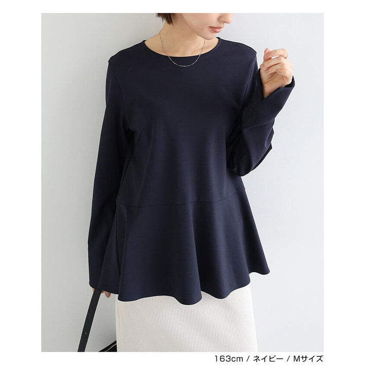 【evernavy】彈性羅馬布荷葉下襬長袖上衣 Japan E-Shop