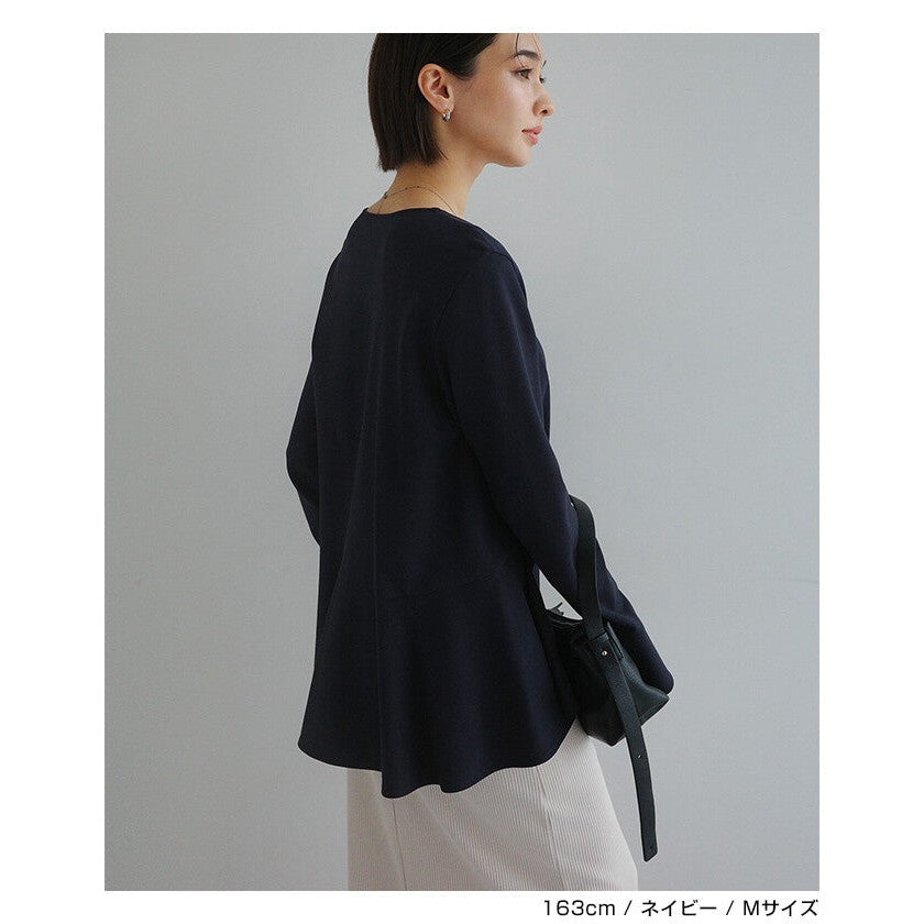【evernavy】彈性羅馬布荷葉下襬長袖上衣 Japan E-Shop