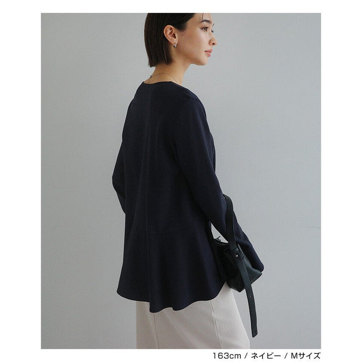 【evernavy】彈性羅馬布荷葉下襬長袖上衣 Japan E-Shop