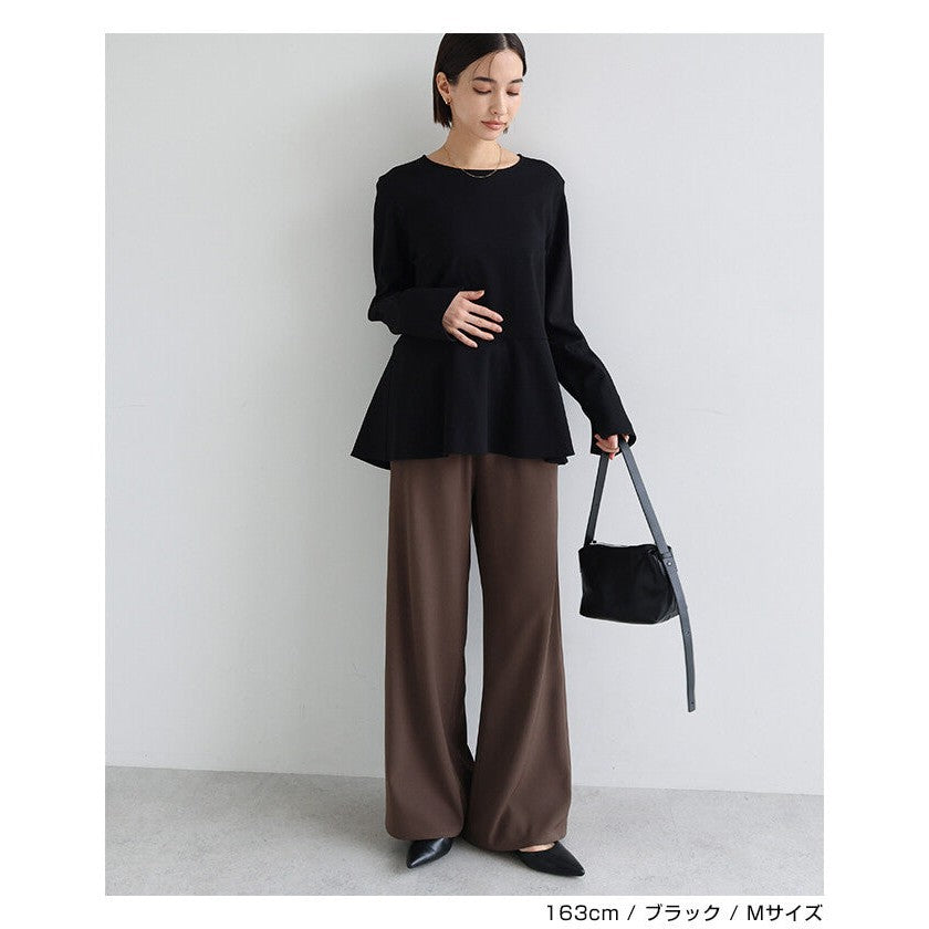 【evernavy】彈性羅馬布荷葉下襬長袖上衣 Japan E-Shop
