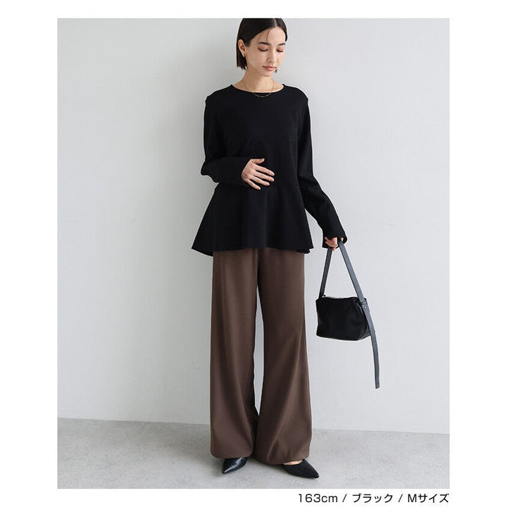 【evernavy】彈性羅馬布荷葉下襬長袖上衣 Japan E-Shop