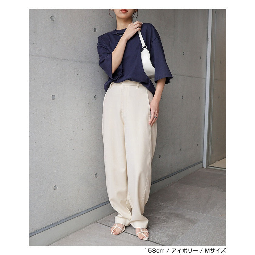 【evernavy】雙層布料弧形寬版長褲 Japan E-Shop