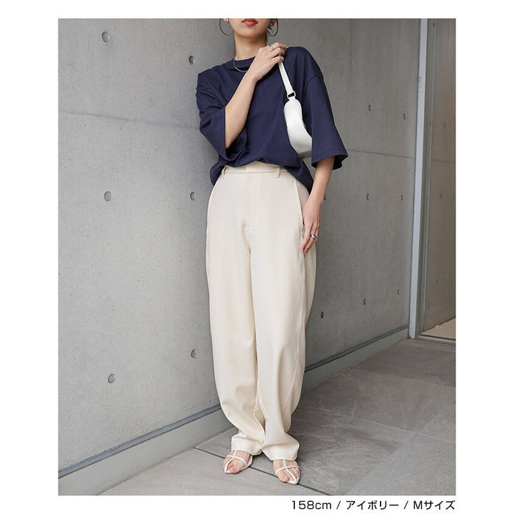 【evernavy】雙層布料弧形寬版長褲 Japan E-Shop