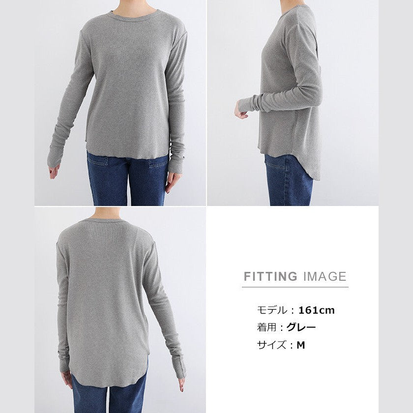 【evernavy】細羅紋圓領前短後長長袖上衣 Japan E-Shop