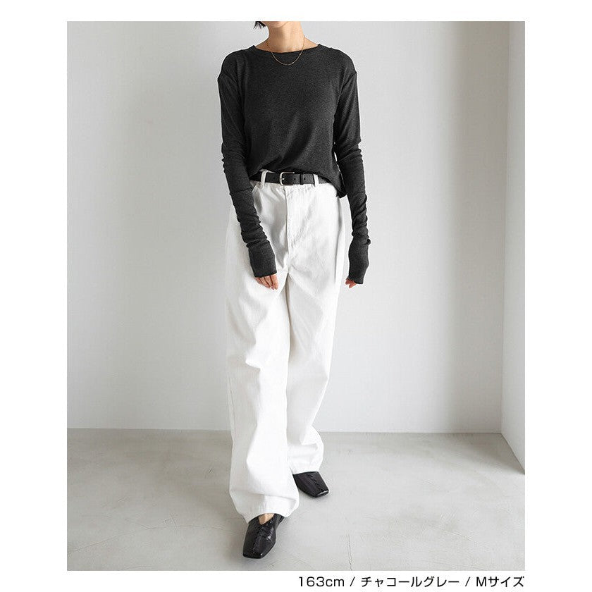 【evernavy】細羅紋圓領前短後長長袖上衣 Japan E-Shop