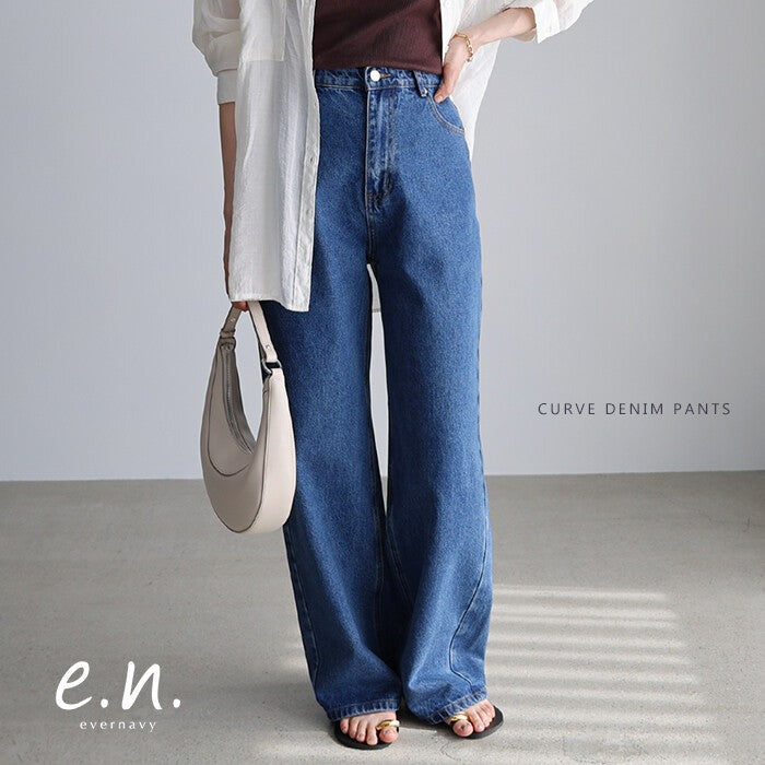 【evernavy】高腰弧形水洗牛仔長褲 5種尺寸 Japan E-Shop
