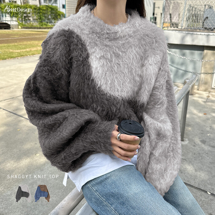 【Alma Design】配色雪尼爾起毛短版針織上衣 主角級顯瘦剪裁 顏色