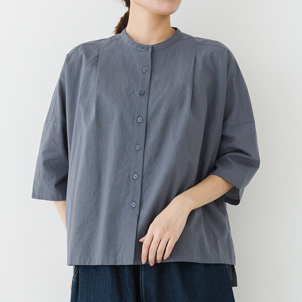 【kermu】棉麻打褶寬版七分袖襯衫 Japan E-Shop