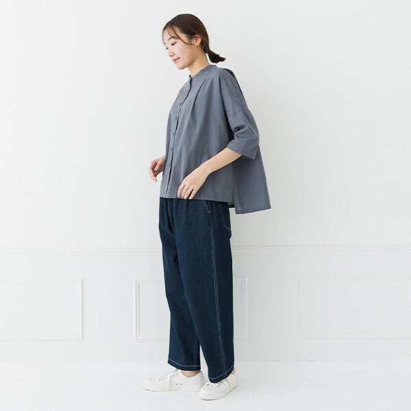 【kermu】棉麻打褶寬版七分袖襯衫 Japan E-Shop
