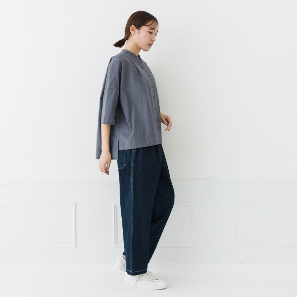 【kermu】棉麻打褶寬版七分袖襯衫 Japan E-Shop