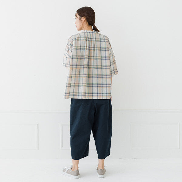 【kermu】棉麻打褶寬版七分袖襯衫 Japan E-Shop