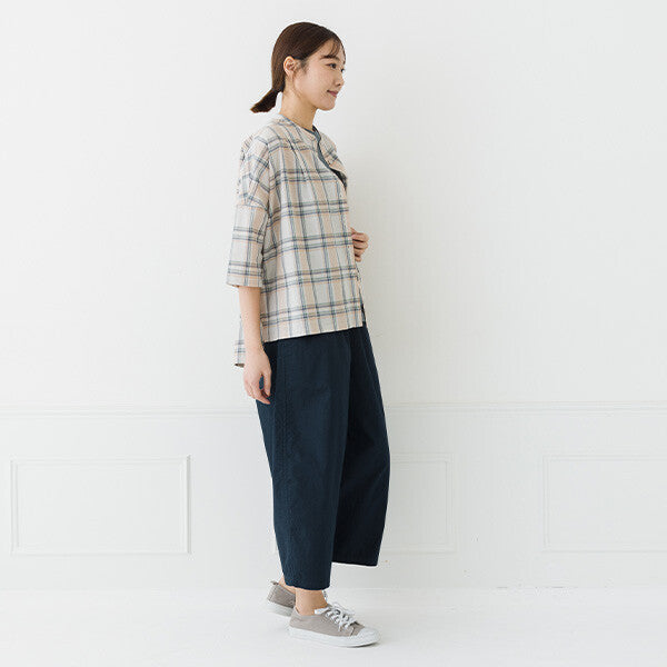 【kermu】棉麻打褶寬版七分袖襯衫 Japan E-Shop