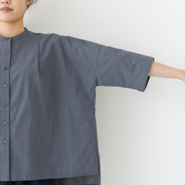 【kermu】棉麻打褶寬版七分袖襯衫 Japan E-Shop