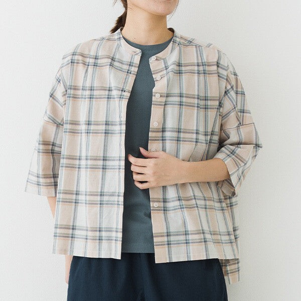 【kermu】棉麻打褶寬版七分袖襯衫 Japan E-Shop