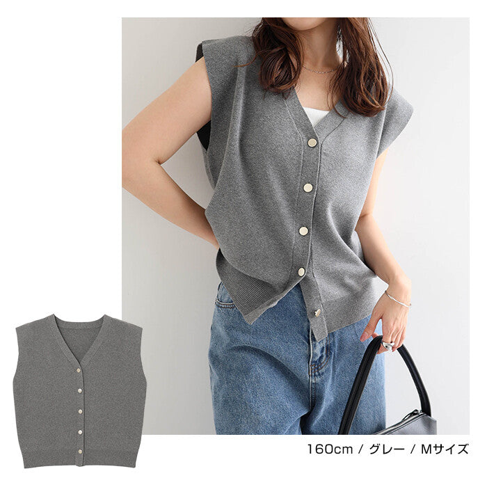 【Alma Design】霧面金屬釦無袖針織背心 可扣可敞開雙穿法 顏色