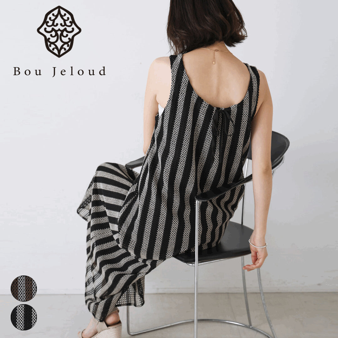 【Bou Jeloud】網紗條紋層次無袖洋裝 顏色